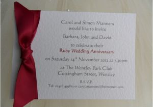 Ruby Wedding Anniversary Party Invitations From 85p Each Single Sided Ruby Wedding More