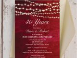 Ruby Wedding Anniversary Party Invitations Red Fairy Lights 40th Ruby Wedding Anniversary