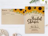 Rustic Bridal Shower Invitations with Matching Recipe Cards Sunflower Bridal Shower Invitation and Recipe Card Rustic