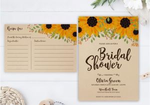 Rustic Bridal Shower Invitations with Matching Recipe Cards Sunflower Bridal Shower Invitation and Recipe Card Rustic