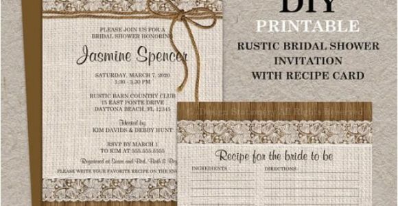 Rustic Bridal Shower Invitations with Recipe Cards Diy Printable Rustic Bridal Shower Invitation with Recipe