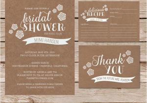 Rustic Bridal Shower Invitations with Recipe Cards Rustic Bridal Shower Invitation Recipe Card and Thank You