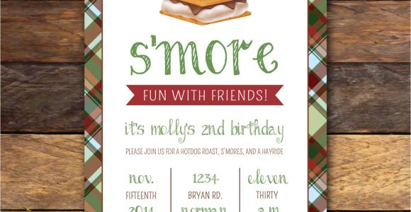S More Party Invitation S Mores Party Birthday Invitation Plaid by Modernwhimsydesign
