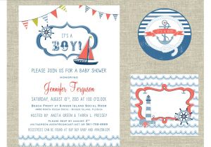 Sailor themed Baby Shower Invitations Nautical themed Baby Shower Invitation Set by
