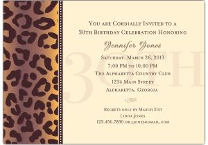 Sample 30th Birthday Invitation Wording Cheetah 30th Birthday Invitations