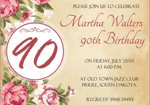 Sample Invitations for 90th Birthday Party 90th Birthday Invitation Wording 365greetings Com