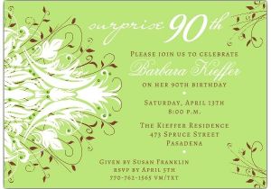 Sample Invitations for 90th Birthday Party andromeda Green Surprise 90th Birthday Invitations