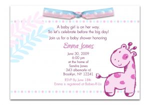 Sample Of Baby Shower Invitation Message Baby Shower Invitation Wording for A Girl