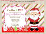 Santa Birthday Party Invitations Cookies with Santa Invitations Milk and Cookies Birthday Party
