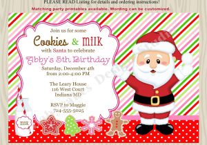 Santa Birthday Party Invitations Cookies with Santa Invitations Milk and Cookies Birthday Party