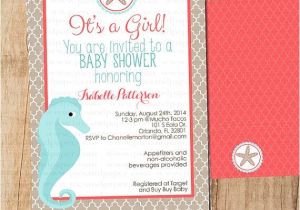 Seahorse Baby Shower Invitations Beach Ocean Baby Shower Party Invitation Coral and Aqua
