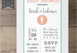 Seahorse Baby Shower Invitations Seahorse Baby Shower Invitation Printable Invites Chevron