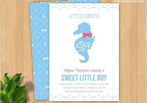 Seahorse Baby Shower Invitations Seahorse Baby Shower Invitation Set for Boy with Thank You
