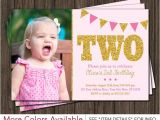 Second Birthday Party Invitations Pink and Gold 2nd Birthday Invitation with Photo Light