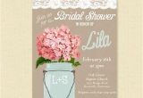 Shabby Chic Wedding Shower Invitations Pink Hydrangea Lace Mason Jar Invitation Bridal