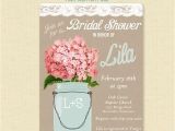 Shabby Chic Wedding Shower Invitations Pink Hydrangea Lace Mason Jar Invitation Bridal