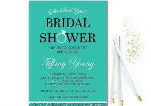 She Said Yes Bridal Shower Invitations Bridal Shower Invitation Teal Glitter Wedding Shower