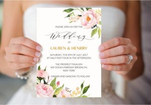 Simple Wedding Invitation Template Peony Wedding Invitation Template Printable Pink Floral Etsy