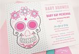 Skull Baby Shower Invitations Pink Floral Sugar Skull with Roses Baby Shower Invitation