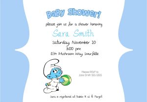 Smurf Baby Shower Invitations Smurf Birthday Invitations Cake Ideas and Designs
