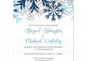Snowflake Birthday Party Invitations Wedding Invitations Winter Snowflake Blue Silver