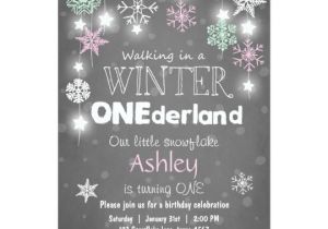 Snowflake Birthday Party Invitations Winter Onederland Birthday Party Invite Mint Pink Zazzle Com