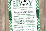 Soccer Baby Shower Invitations Chevron soccer Baby Shower Invitation soccer Green