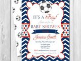 Soccer Baby Shower Invitations soccer Baby Shower Invitation Chevron Stripes Red Blue and