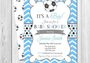 Soccer Ball Baby Shower Invitations soccer Baby Shower Invitation Chevron Stripes Blue