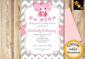 Spanish Baby Shower Invitation Spanish Baby Shower Invitation Girl Pink Elephant Gray