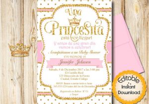 Spanish Baby Shower Invitations Templates Spanish Royal Princess Baby Shower Invitation Girl Pink and