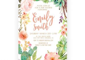 Succulent Baby Shower Invitations Girl Baby Shower Invitation Succulent Watercolor Flowers