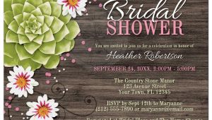 Succulent Bridal Shower Invitations Bridal Shower Invitations Rustic Succulent Floral Wood Pink