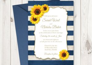 Sunflower Wedding Invitation Template Sunflower Wedding Invitation Printable Template with Navy Blue