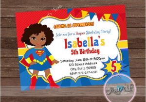 Supergirl Birthday Party Invitations Super Girl Party Invitation African American Supergirl