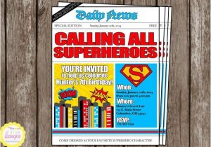 Superhero Newspaper Birthday Invitations Printable Newspaper Boys Superhero Birthday Invitation