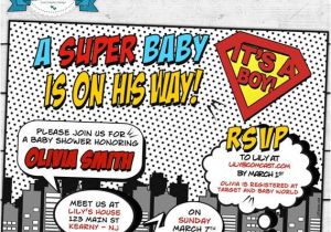 Superhero themed Baby Shower Invitations Printable Pop Art Superhero Baby Shower Cute Invitation