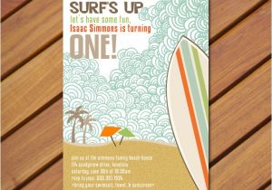 Surf Birthday Party Invitations Printable Vintage Beach Surf themed Birthday Party Invitation