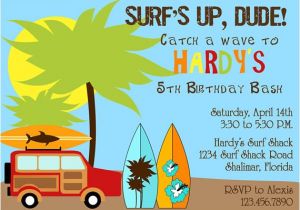 Surf Birthday Party Invitations Surfer Dude Birthday Party Invitation Boy Diy Printable