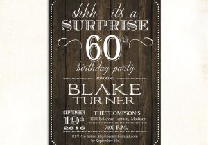 Surprise 60th Birthday Invitation Wording Ideas Surprise 60th Birthday Invitation Any Age Rustic