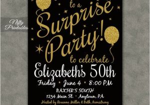 Surprise Party Invitation Template Surprise Party Invitations Printable Black Gold Surprise
