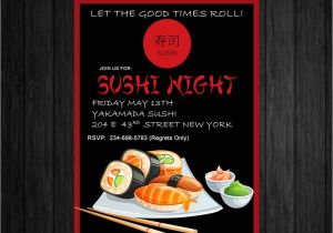 Sushi Party Invitation Sushi Night Invite Custom Printable asian themed Invitation