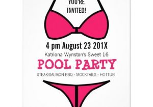 Swimsuit Party Invitations Bikini Girl Sweet 16 Pool Party Card