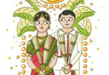 Tamil Wedding Invitation Template Vector south Indian Caricature Wedding Card with Bride and Groom