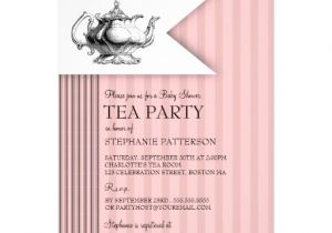 Tea Party Baby Shower Invites Elegant Tea Ticking Stripe Baby Shower Tea Party 5×7 Paper