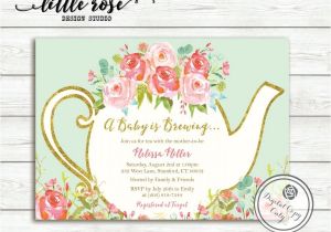 Tea Party themed Baby Shower Invitations A Baby is Brewing Baby Shower Tea Party Invitation