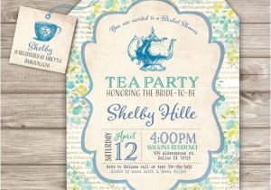 Tea Party themed Bridal Shower Invitations Blue Bridal Tea Party Bridal Shower Invitations theme by