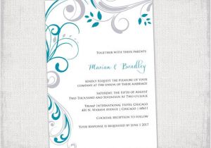 Teal Wedding Invitation Blank Template Printable Wedding Invitation Template Silver Gray Oasis