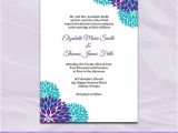 Teal Wedding Invitation Blank Template Purple Teal Wedding Invitation Template Diy Garden Floral