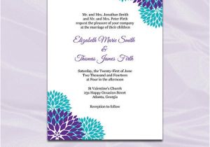 Teal Wedding Invitation Blank Template Purple Teal Wedding Invitation Template Diy Garden Floral